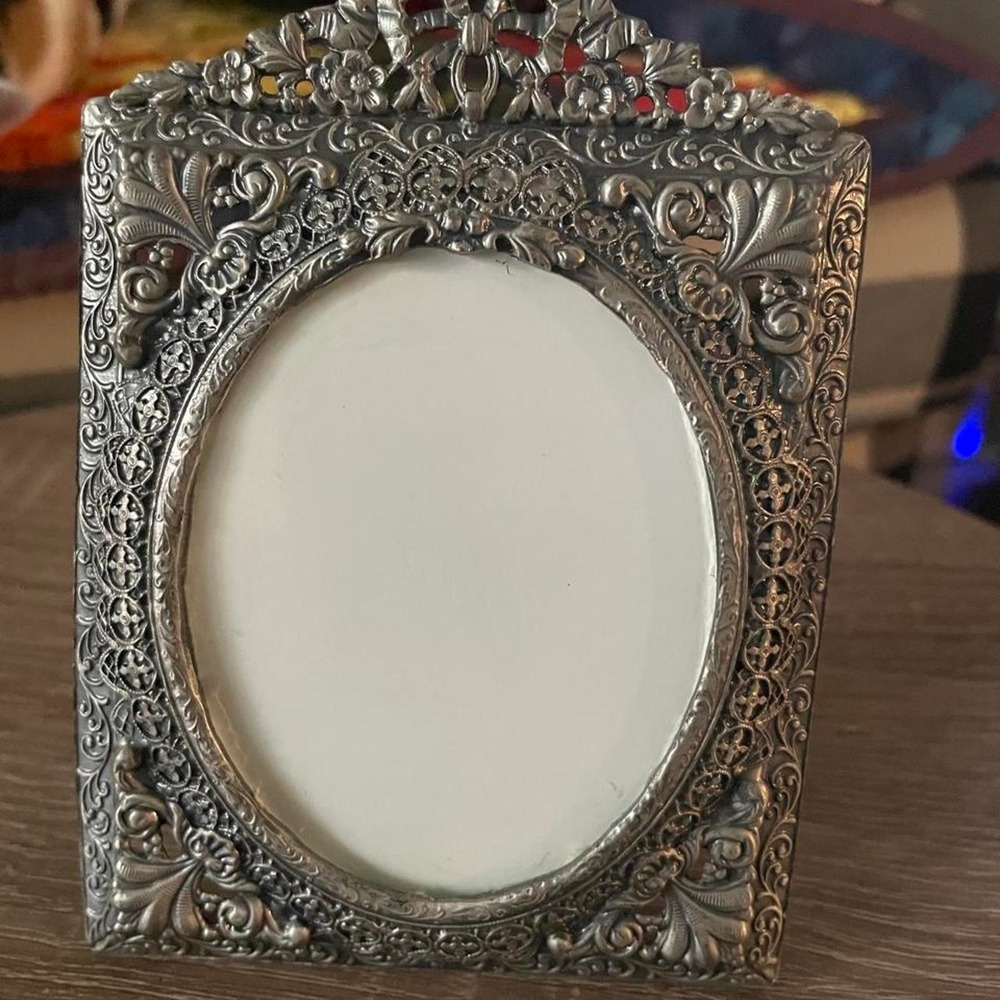 Vintage Silver ornate picture frame with floral and scrollwork detailing